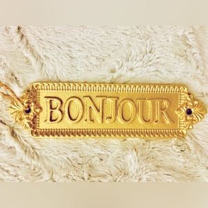 ASHLAND NWT BONJOUR UNIQUE WALL DECOR / WELCOME BRASS METAL DOOR PLATE